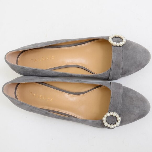 Talbots Isa Pearl Buckle Leather Block Heel Grey Pumps Women's Size 11 - Picture 5 of 10